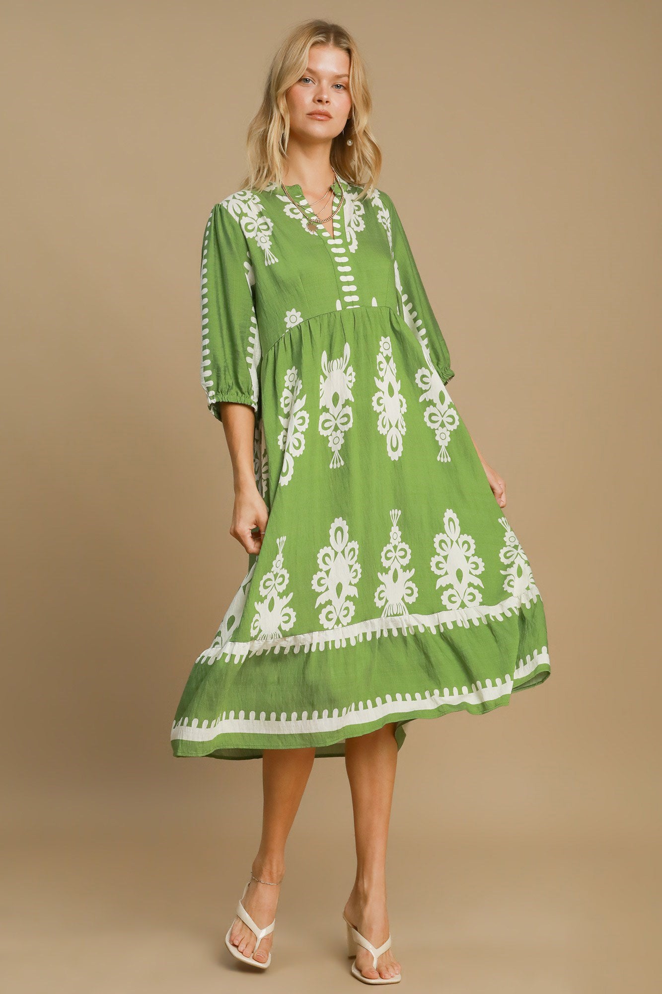 Umgee Printed Notched Midi Dress 21186 | Gulf Resellers 