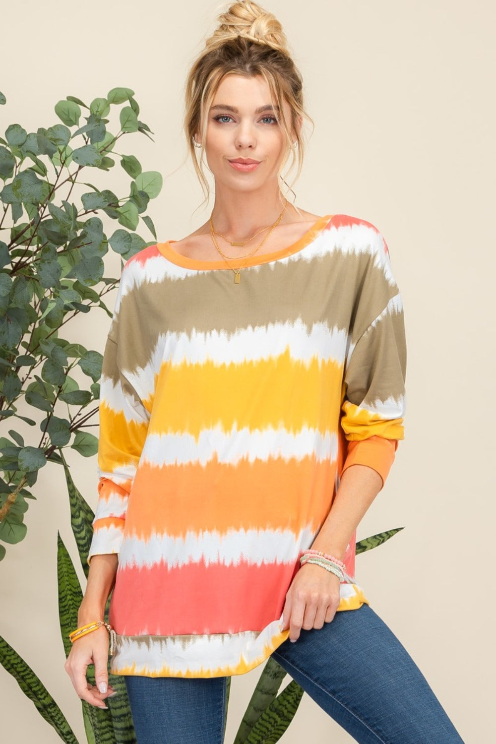 Celeste Full Size Striped Long Sleeve T-Shirt 19055 | Gulf Resellers 