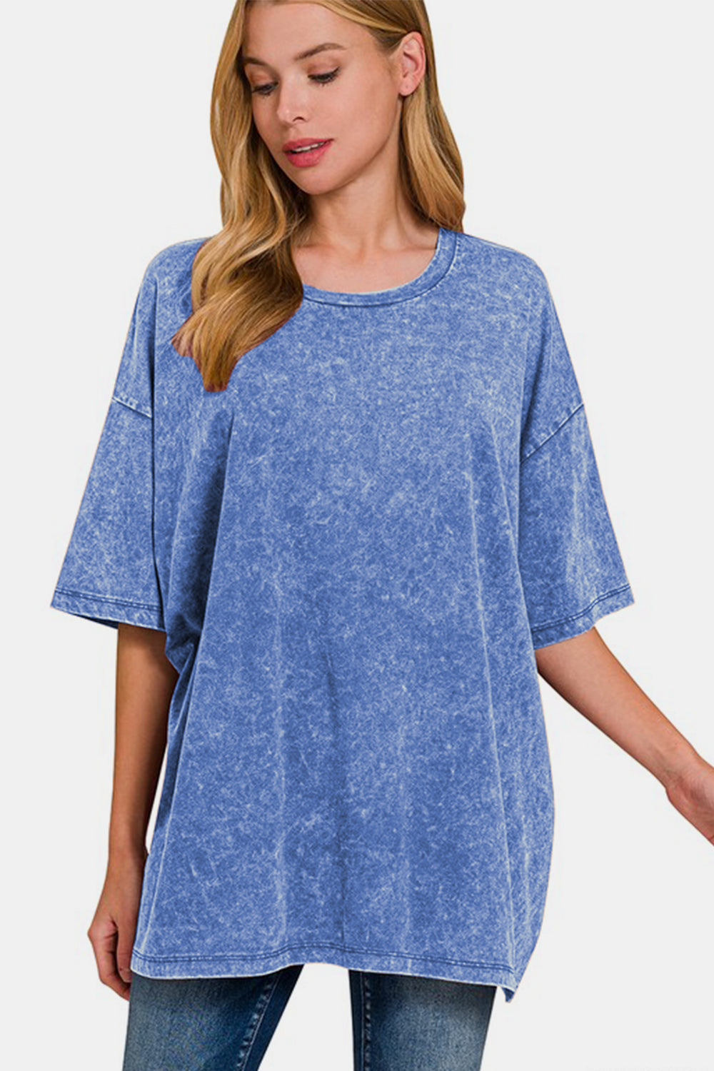 Zenana Full Size Washed Round Neck Drop Shoulder Oversized T-Shirt 21541 | Gulf Resellers 