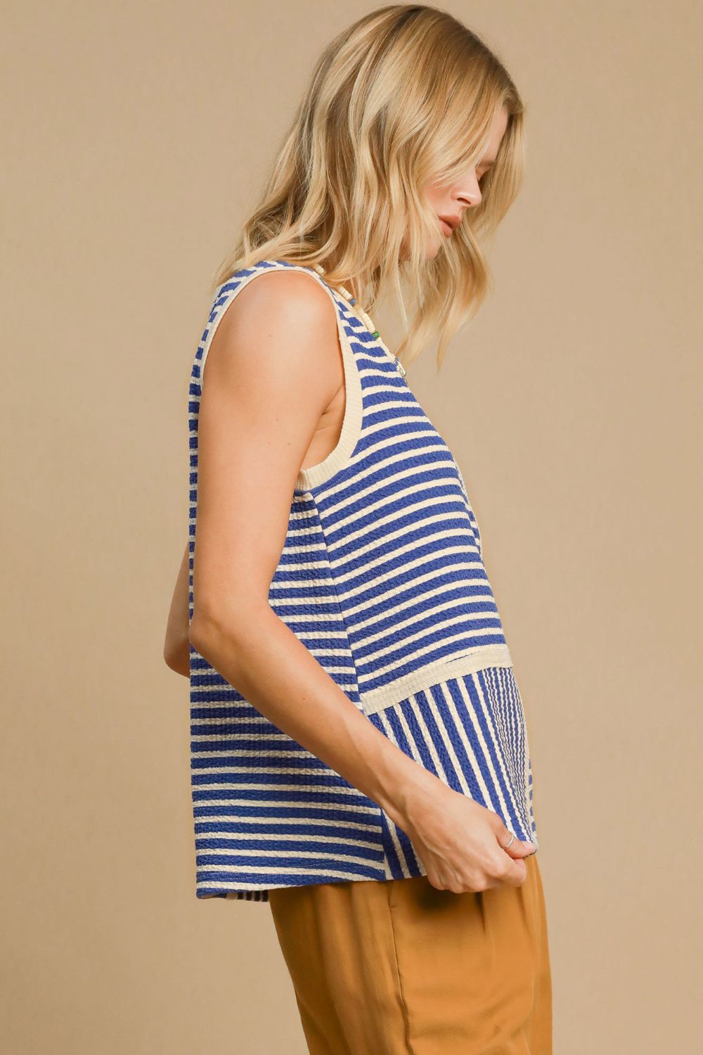 Umgee Round Neck Texture Striped Tank 18589 | Gulf Resellers 