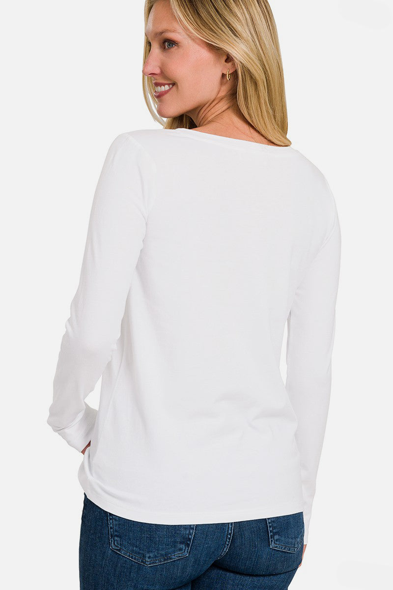 Zenana Full Size V-Neck Long Sleeve T-Shirt 20312 | Gulf Resellers 