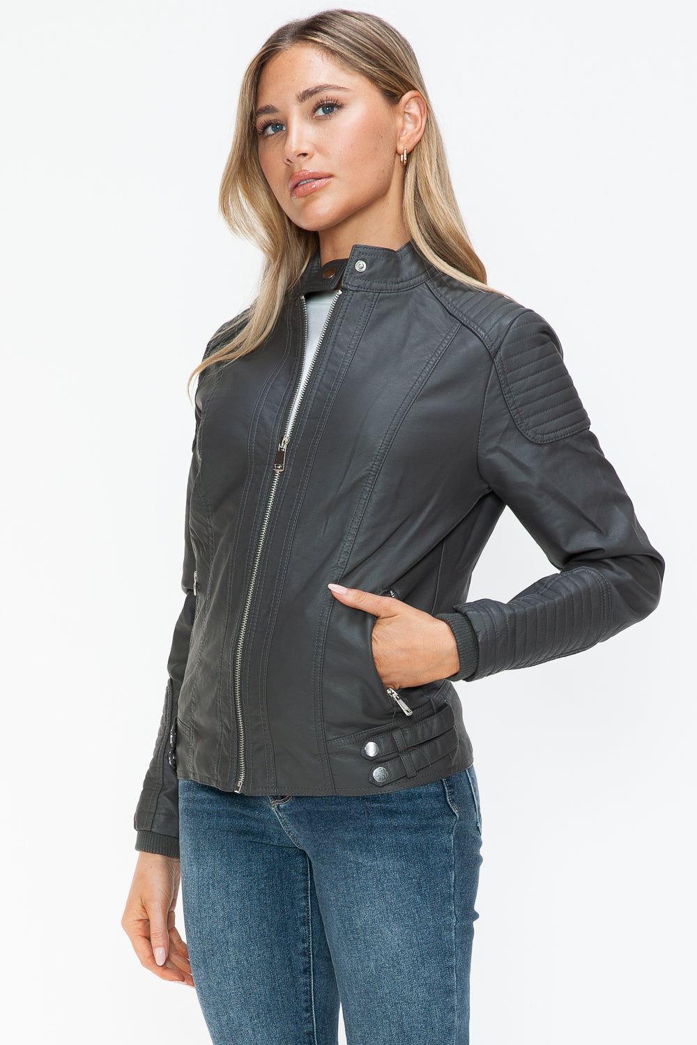 Snobbish Faux Leather Biker Jacket with Side Zip Pockets 15144 | Gulf Resellers 