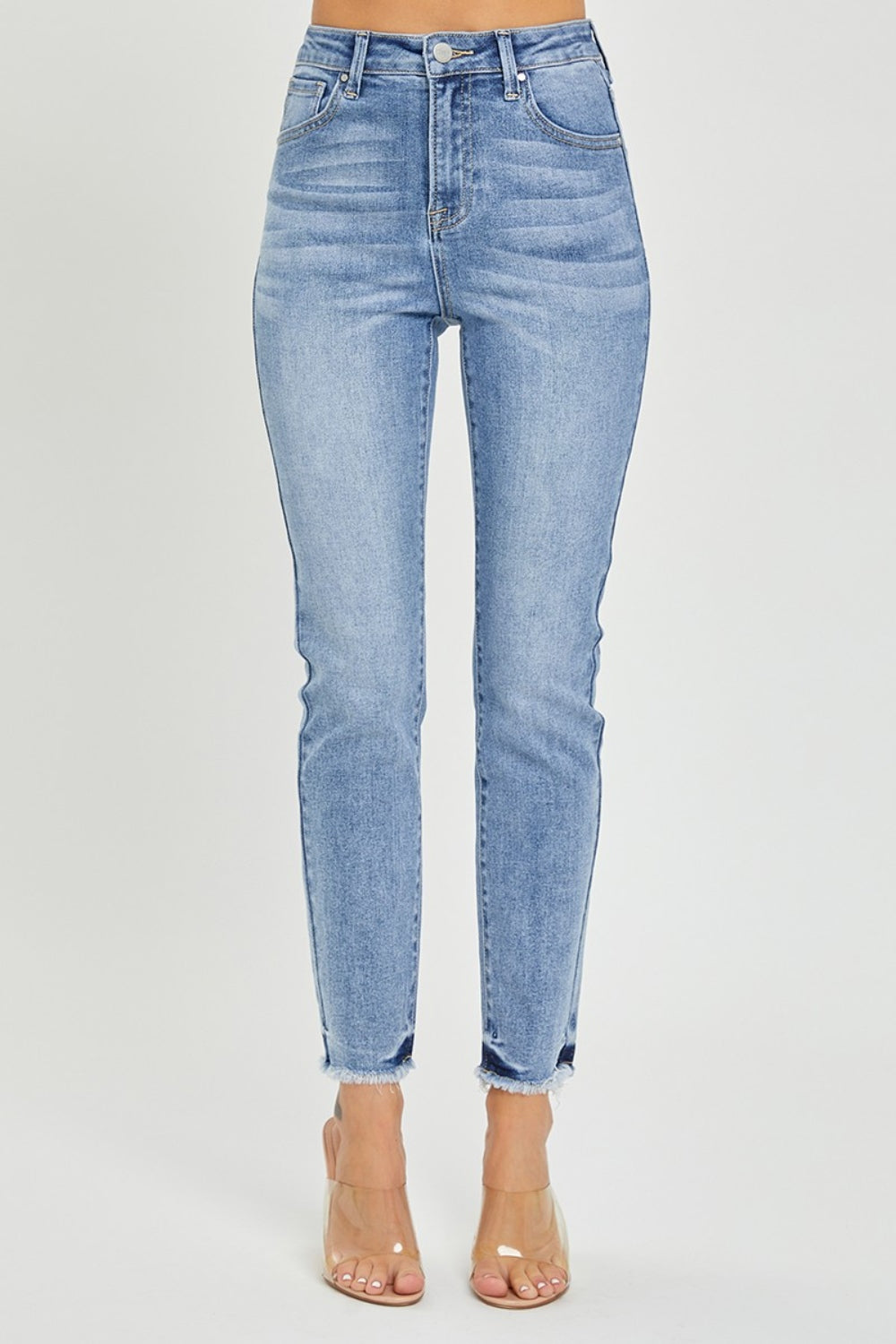 RISEN Full Size High Rise Frayed Hem Skinny Jeans 4855 | Gulf Resellers 