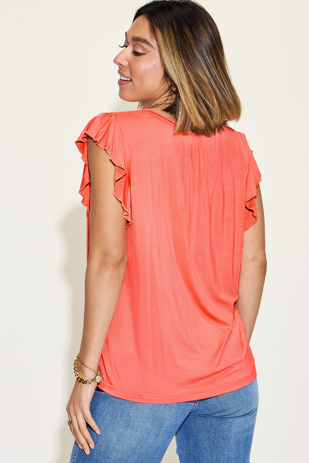 Basic Bae Full Size Bamboo Notched Ruffled Short Sleeve T-Shirt 21706 | Gulf Resellers 