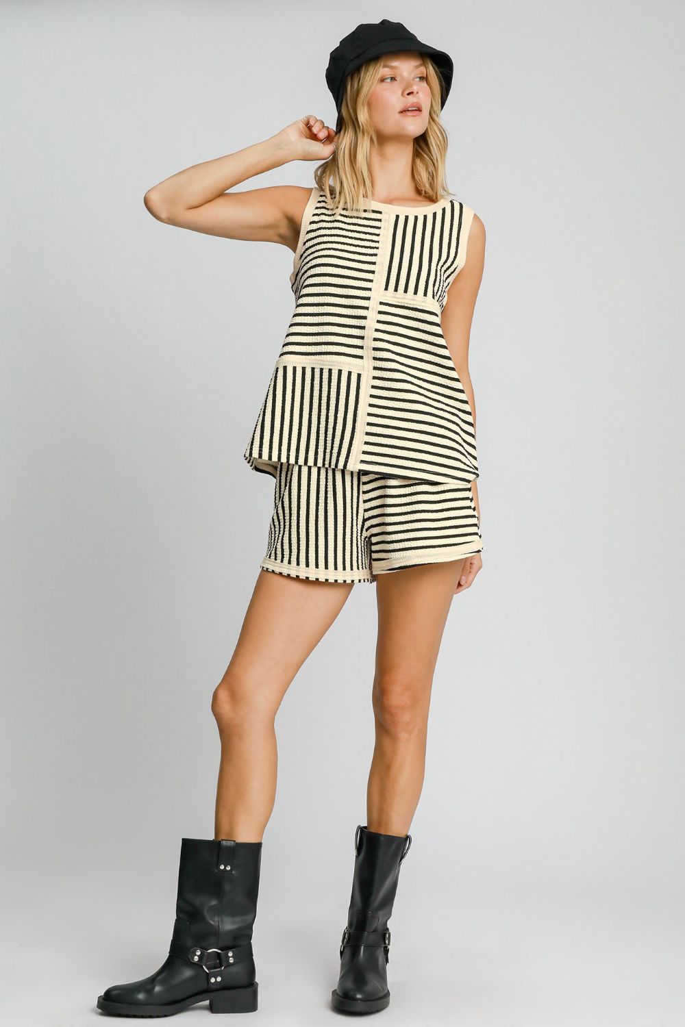 Umgee Round Neck Texture Striped Tank 19639 | Gulf Resellers 