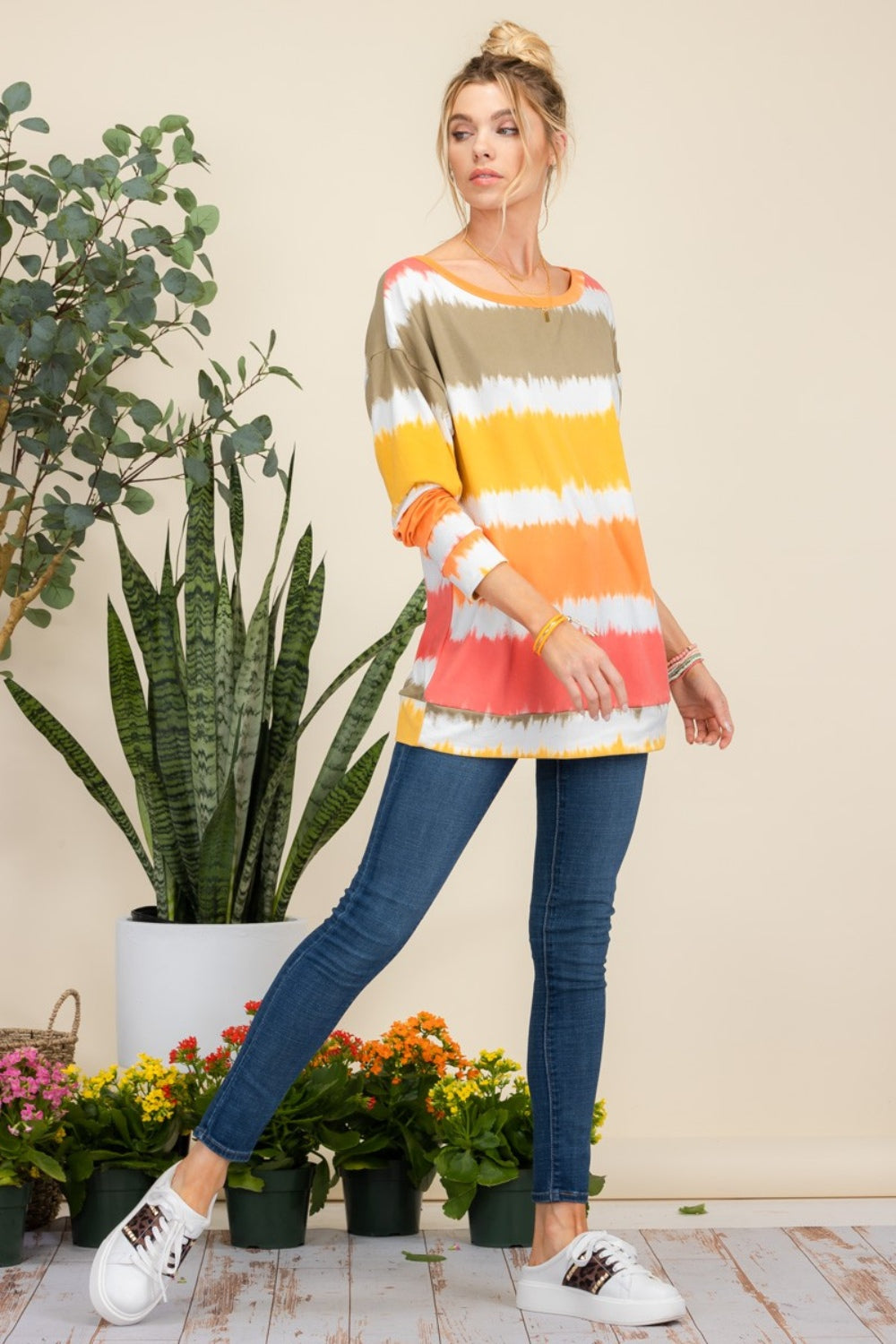 Celeste Full Size Striped Long Sleeve T-Shirt 19057 | Gulf Resellers 