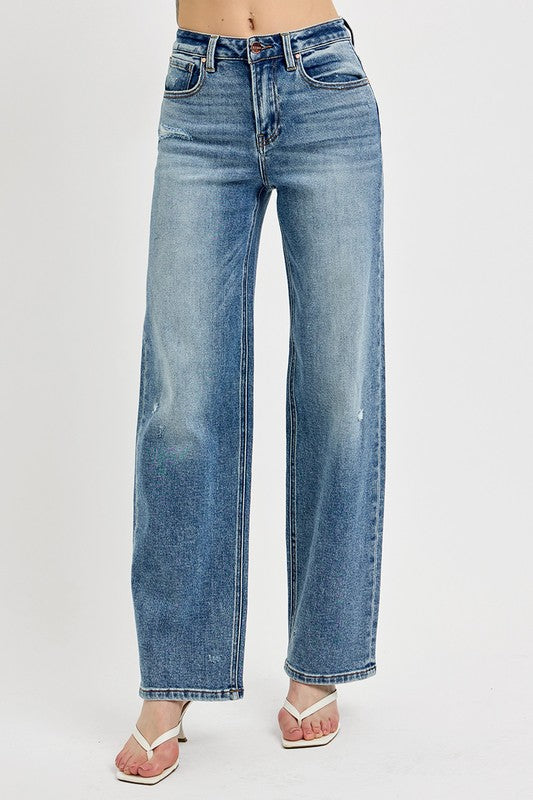 RISEN Full Size Distressed Wide Leg Jeans Plus Size 20397 | Gulf Resellers 