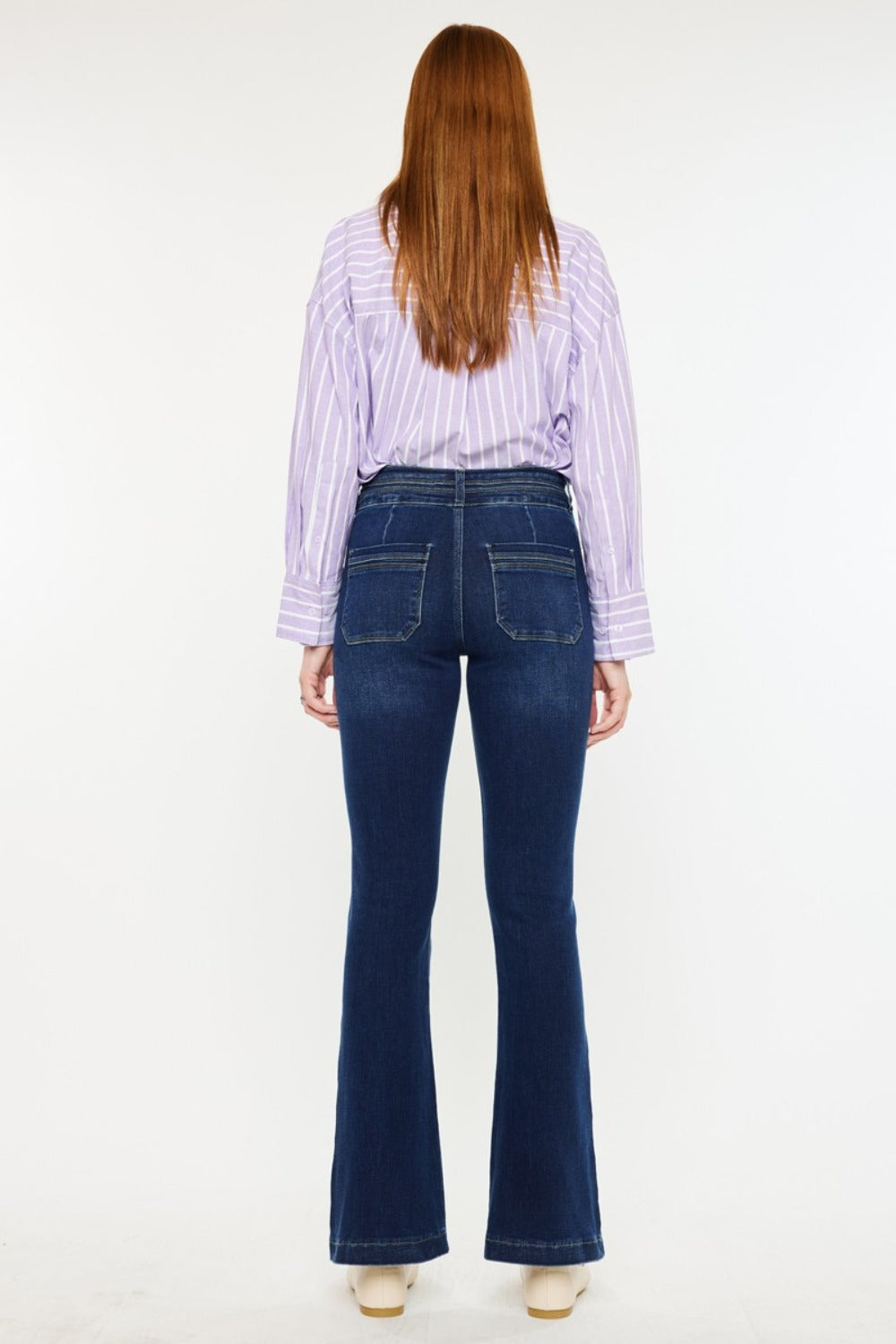 Kancan High Rise Double Waistband Flare Jeans | Gulf Resellers