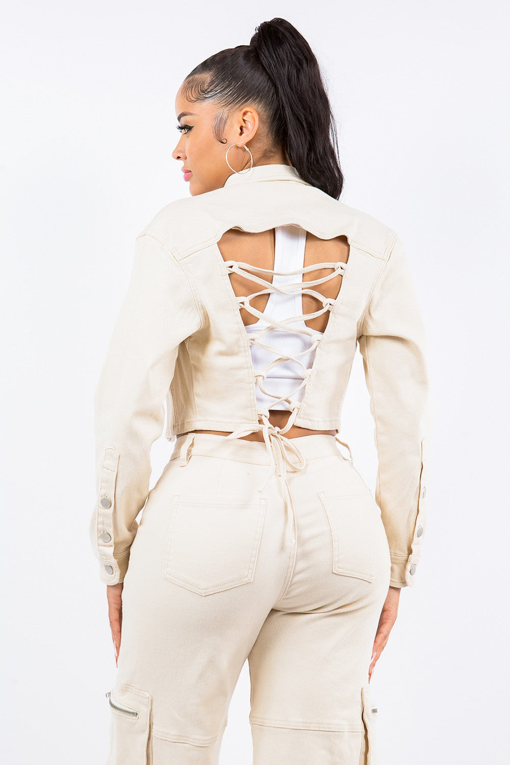 American Bazi Laced Back Cropped Jacket 13301 | Gulf Resellers 