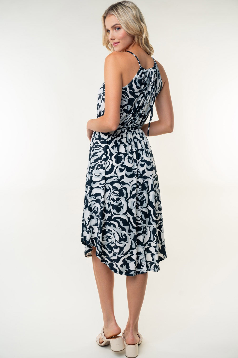 White Birch Tied Ruched Floral Sleeveless Knee Length Dress 5300 | Gulf Resellers 