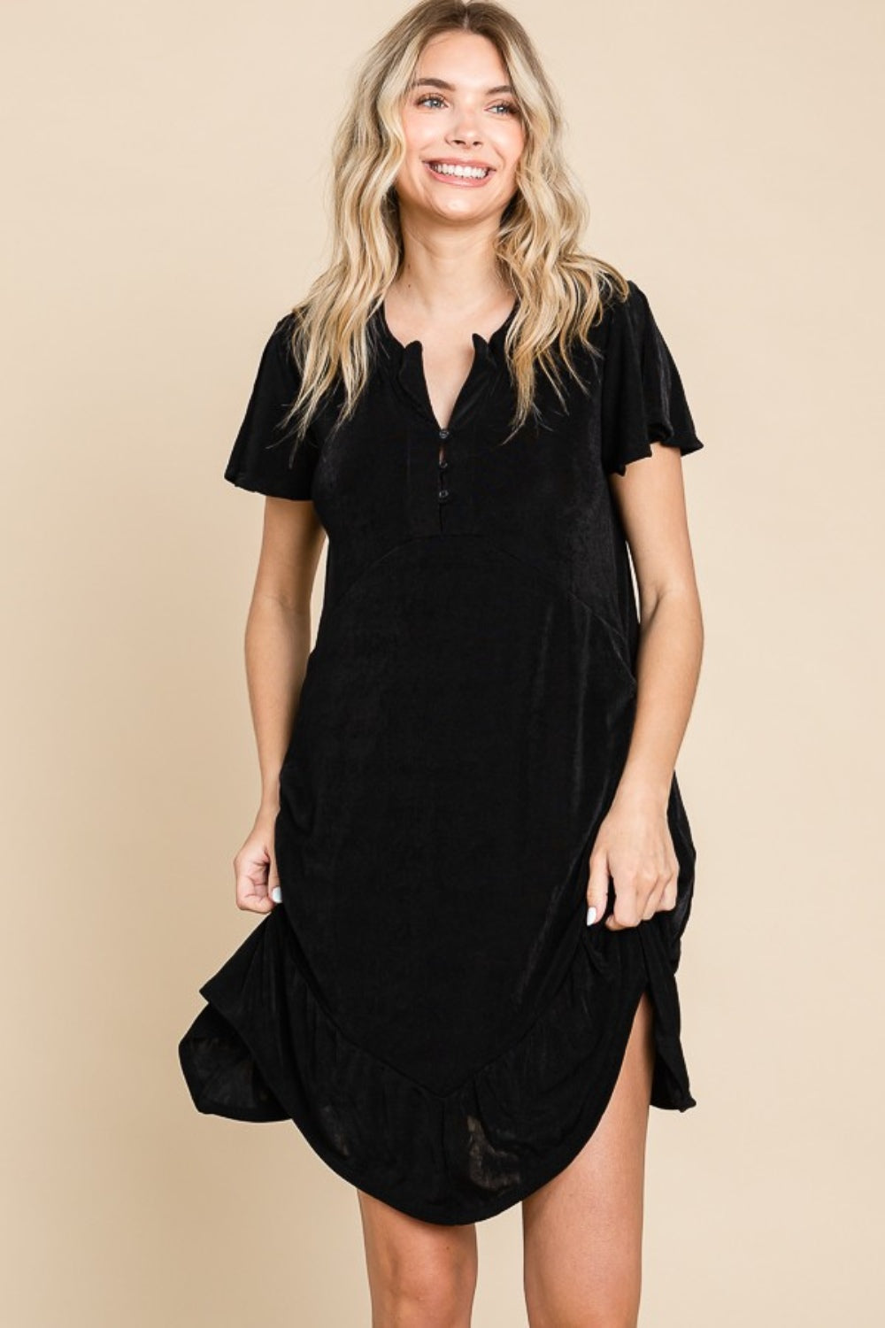 Culture Code Full Size Short Sleeve Ruffled Asymmetric Hem Dress 9352 | Gulf Resellers 