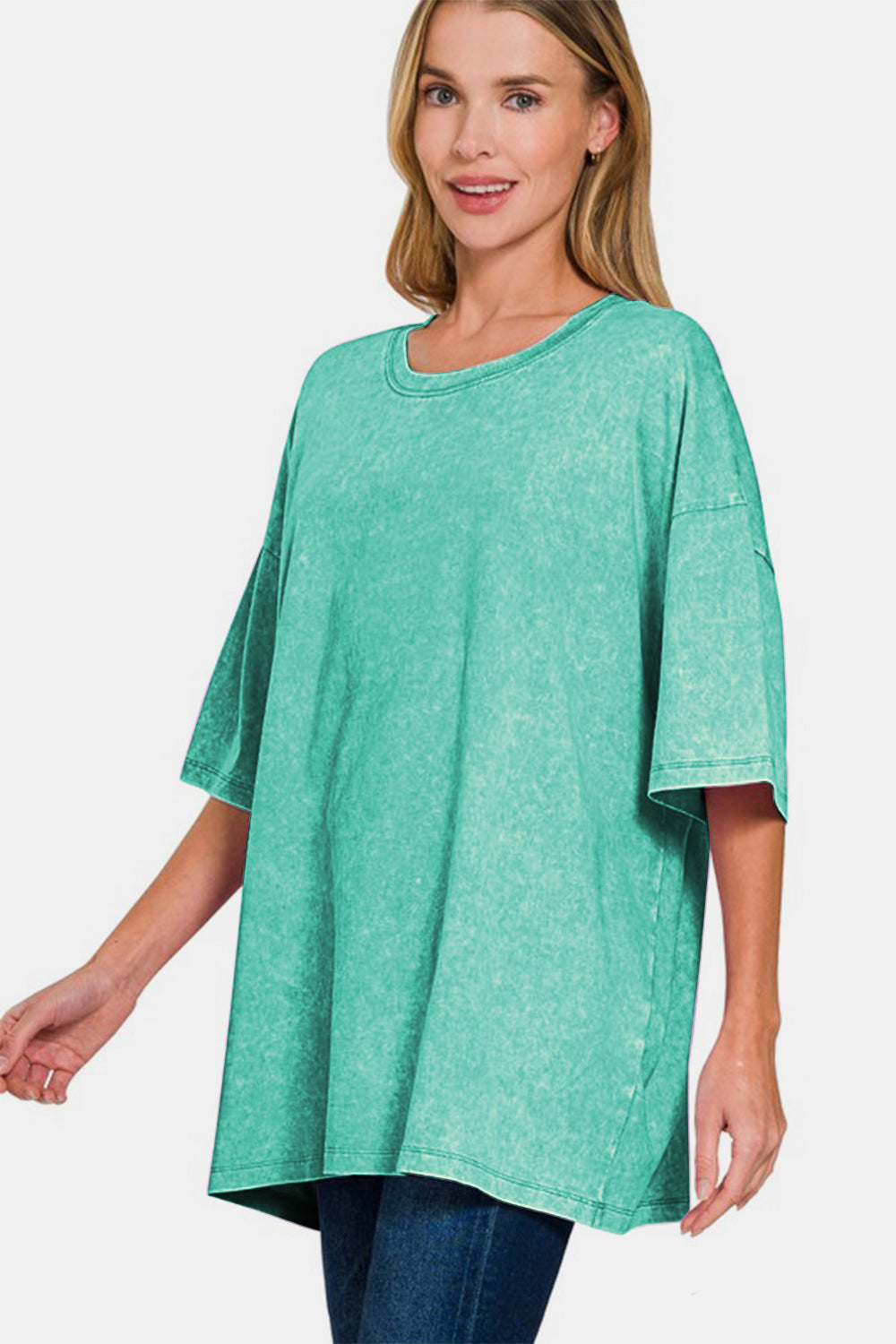 Zenana Full Size Washed Round Neck Drop Shoulder Oversized T-Shirt 20599 | Gulf Resellers 