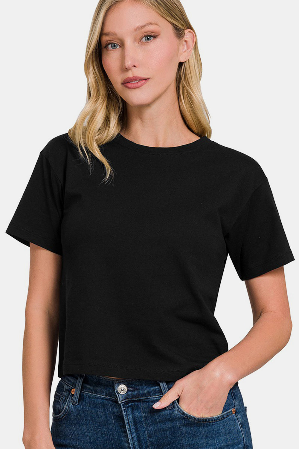 Zenana Round Neck Short Sleeve Cropped T-Shirt 19849 | Gulf Resellers 