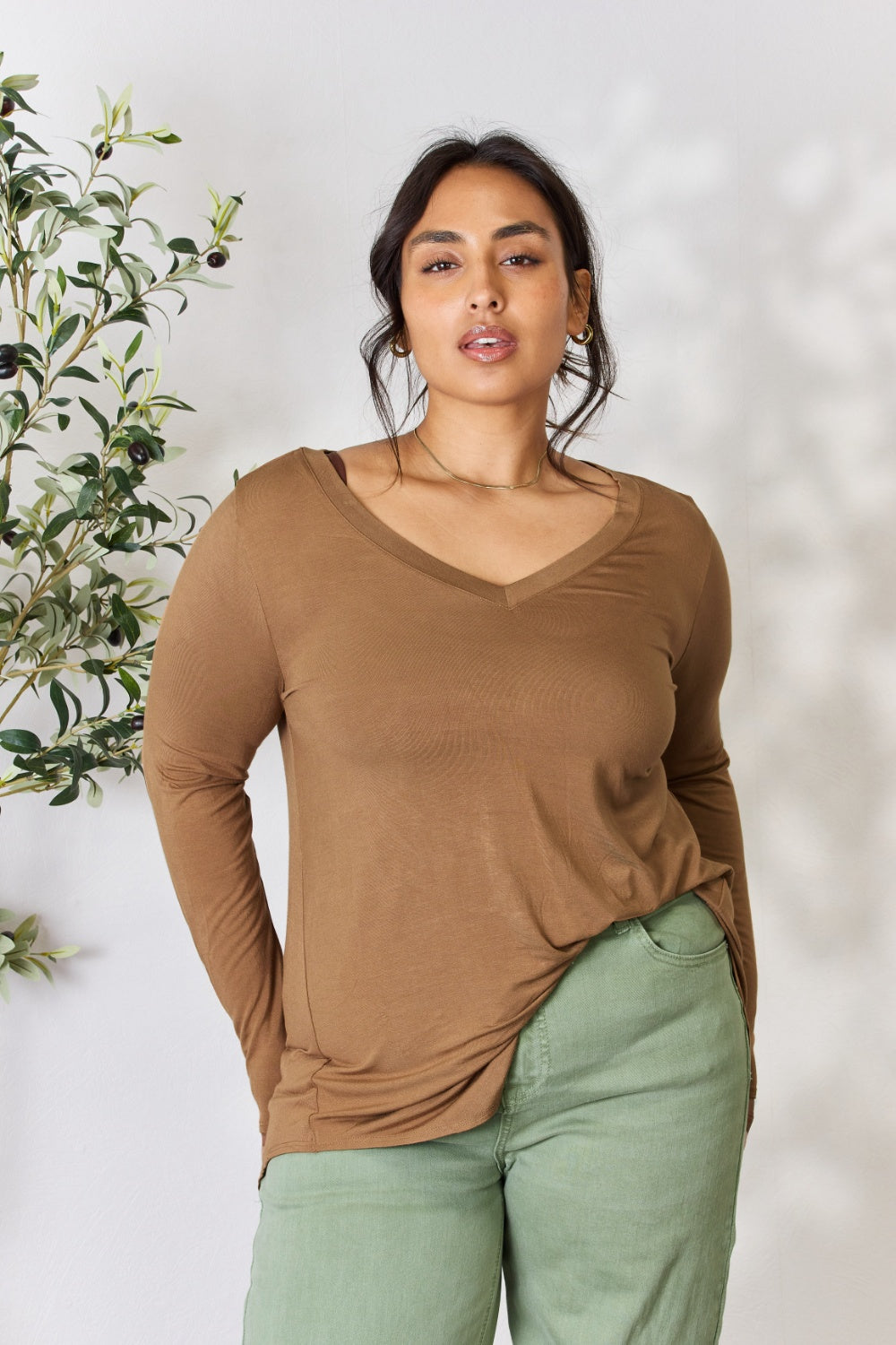 Zenana Full Size Long Sleeve V-Neck Top 18010 | Gulf Resellers 