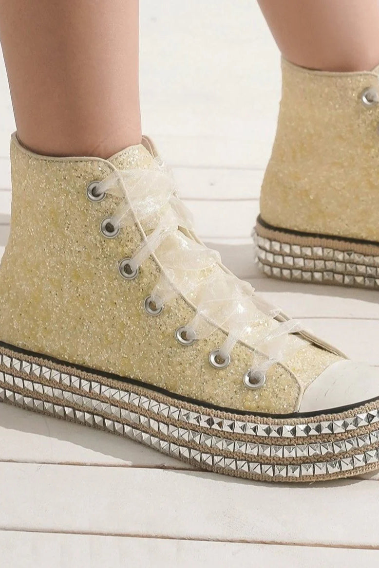 Beast Fashion Glitter Lace-Up Studded Platform Sneakers 21585 | Gulf Resellers 