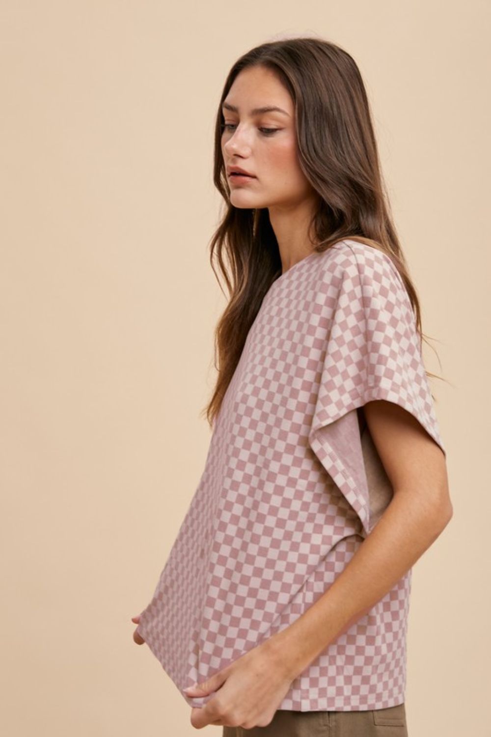 Annie Wear Checkered Round Neck Short Sleeve T-Shirt 19112 | Gulf Resellers 