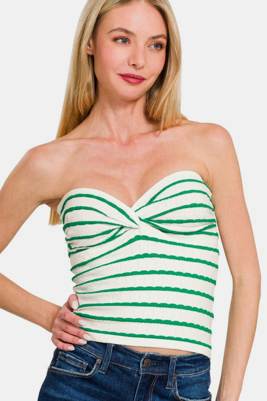 Zenana Twisted Sweetheart Neck Striped Tube Top 21044 | Gulf Resellers 