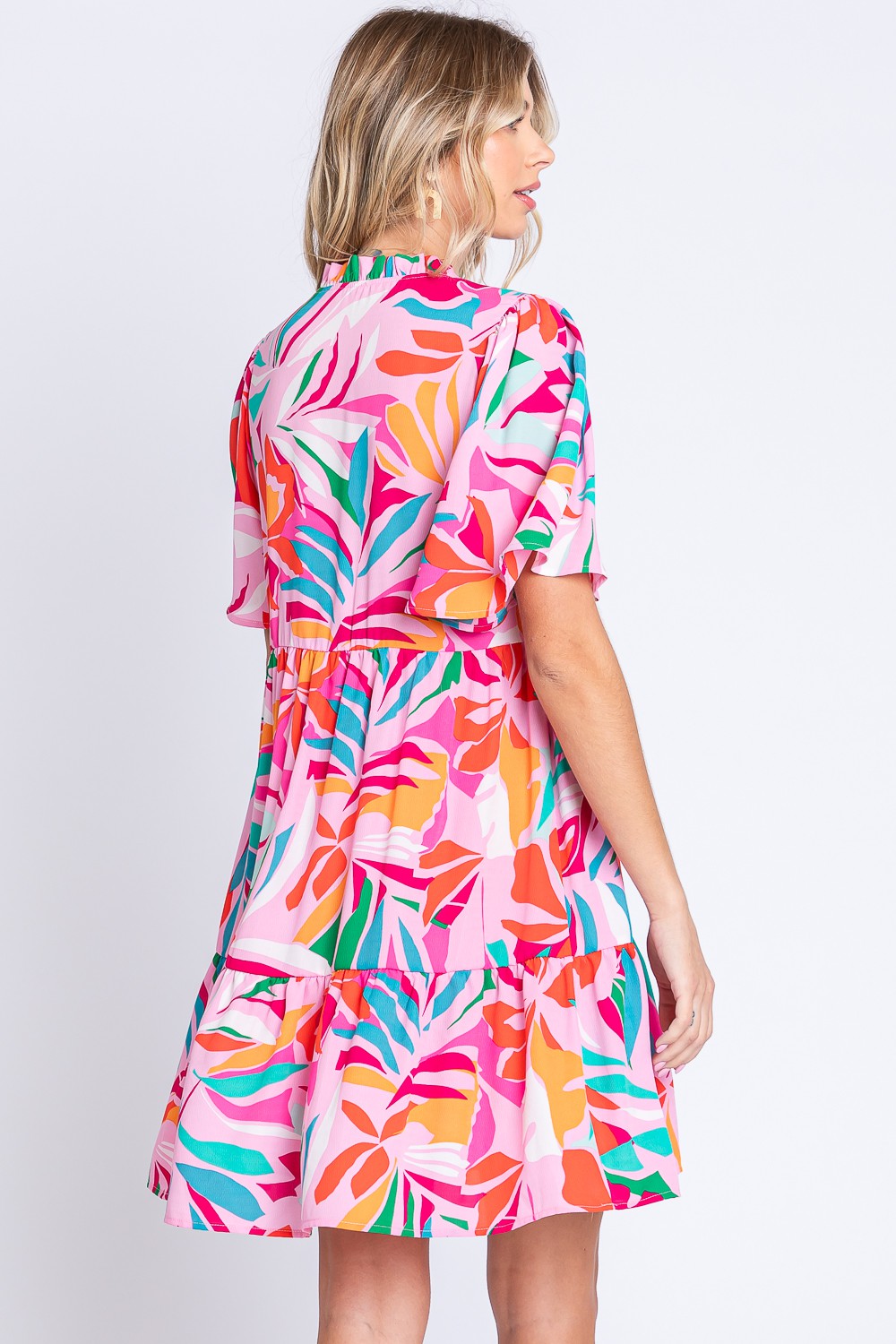 GeeGee Printed Short Sleeve Ruffle Hem Dress | Gulf Resellers