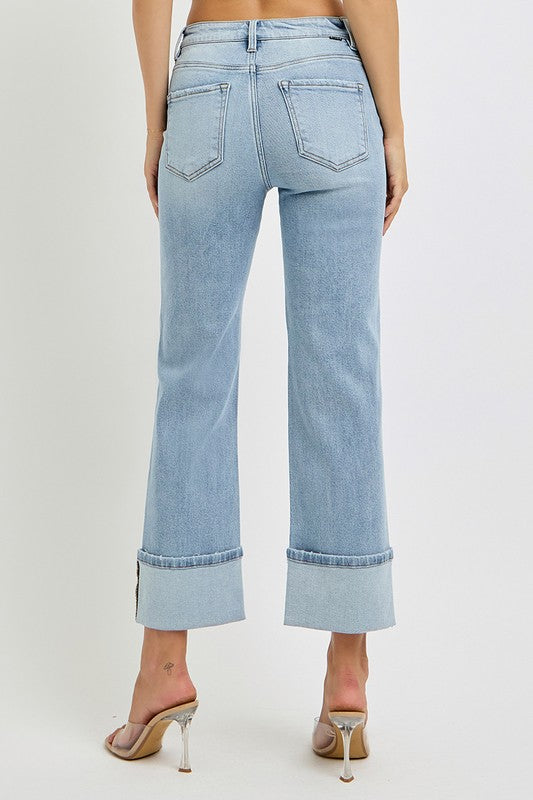 RISEN Plus Size Ankle Straight Leg Cuffed Jeans 19970 | Gulf Resellers 