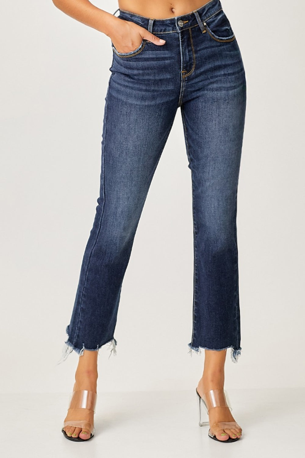 Risen Full Size Frayed Hem Cropped Straight Jeans 10946 | Gulf Resellers 