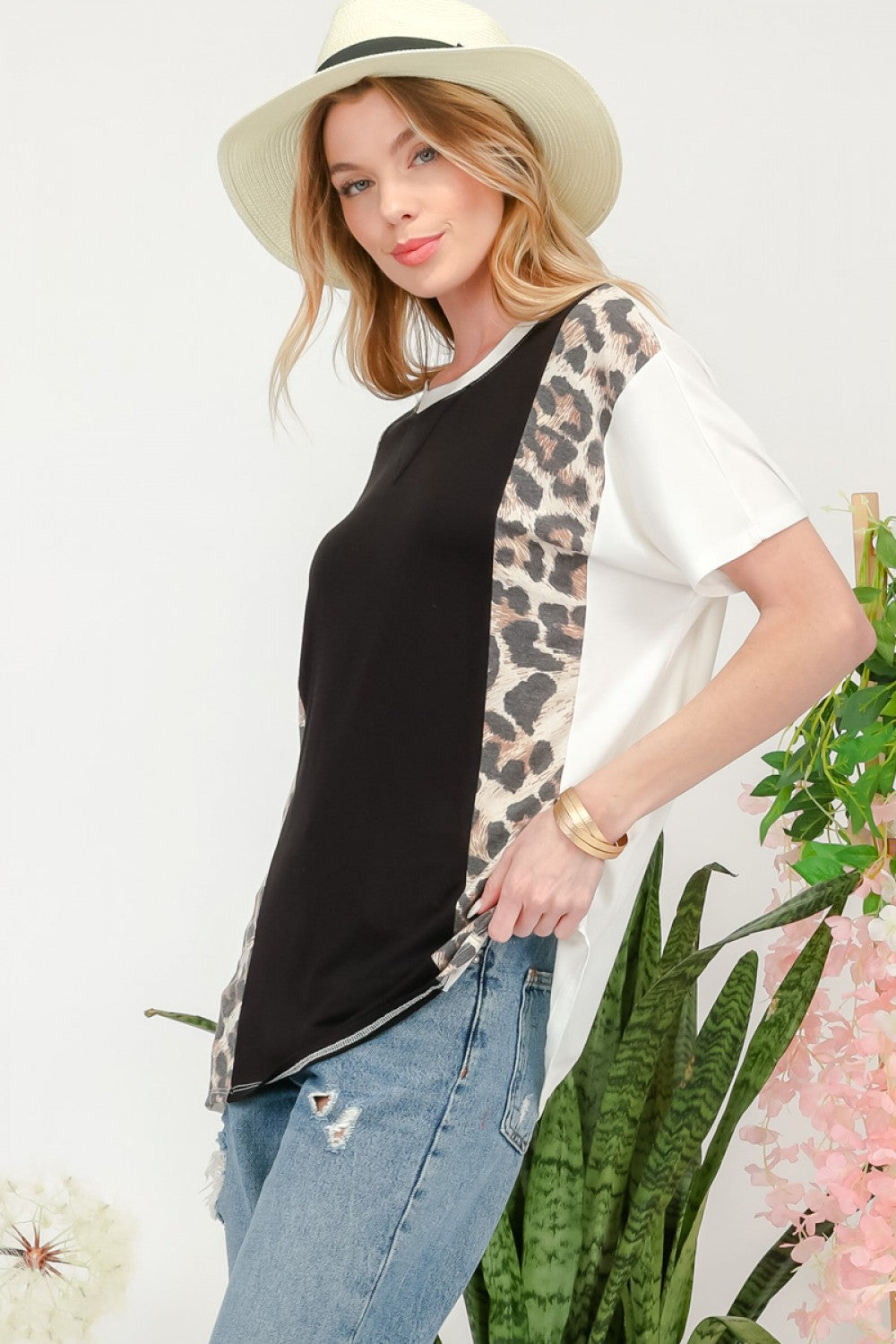 Celeste Full Size Leopard Color Block T-Shirt