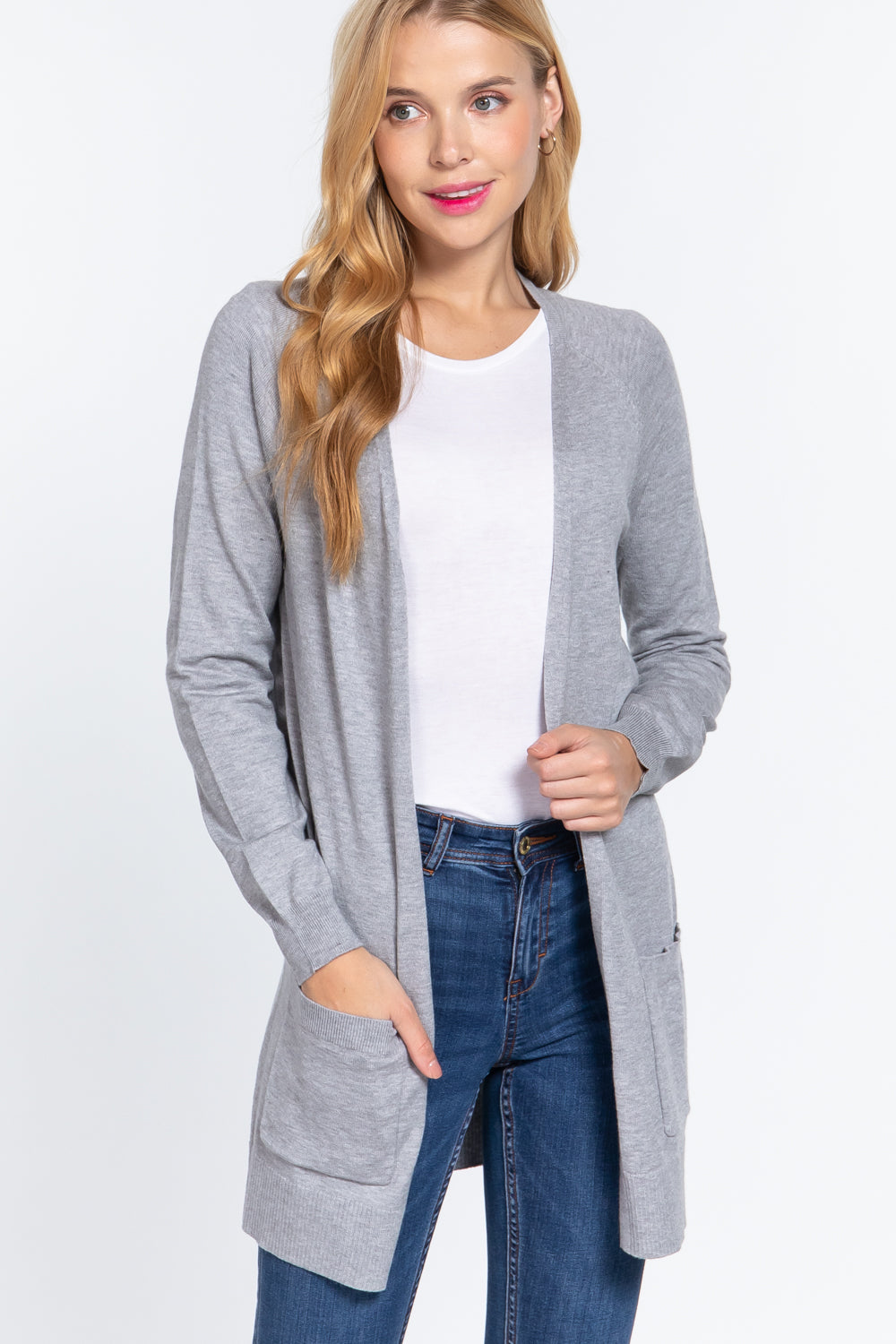 ACTIVE BASIC Open Front Long Sleeve Cardigan 9895 | Gulf Resellers 