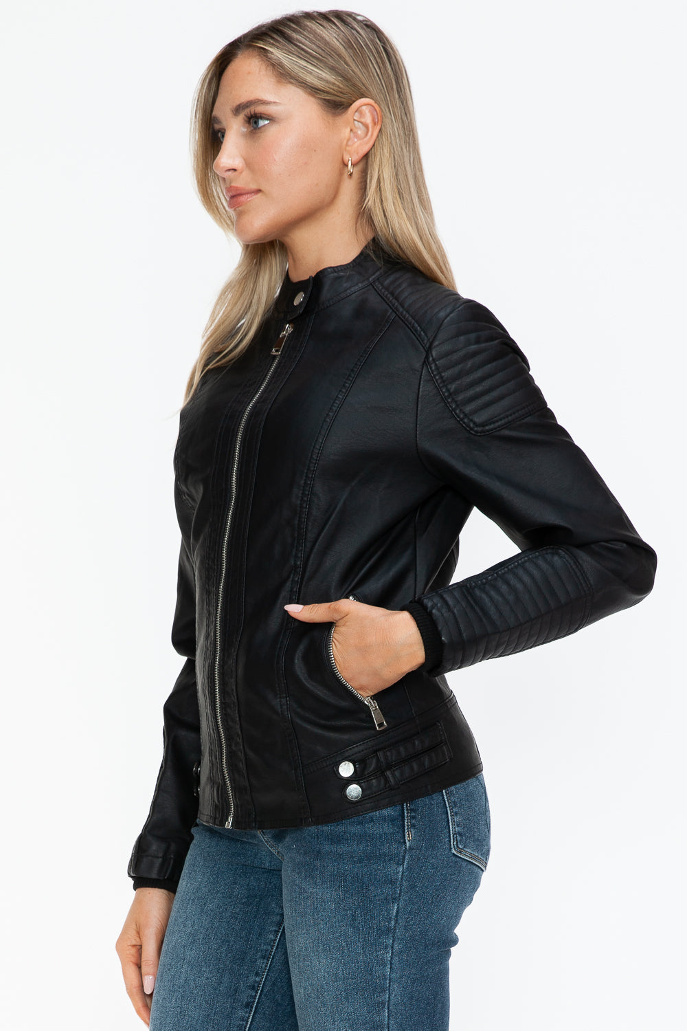Snobbish Faux Leather Biker Jacket with Side Zip Pockets 15509 | Gulf Resellers 