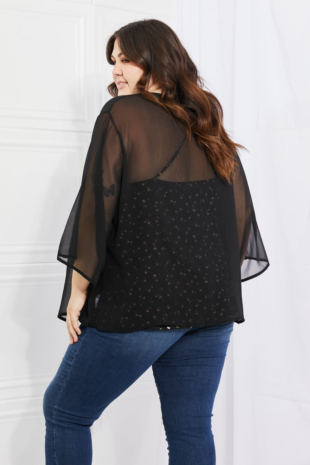 Melody Just Breathe Full Size Chiffon Kimono in Black