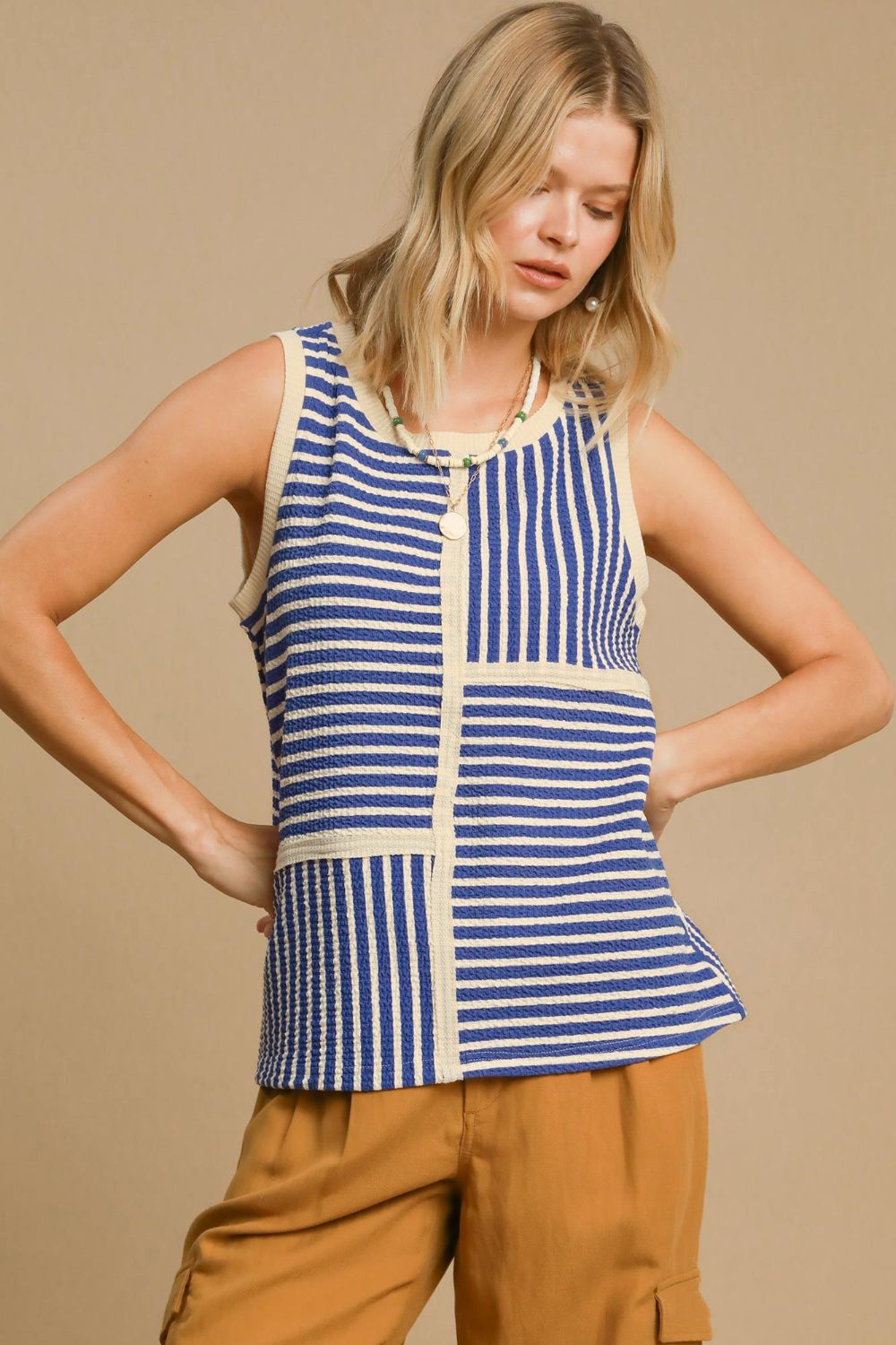 Umgee Round Neck Texture Striped Tank 18587 | Gulf Resellers 