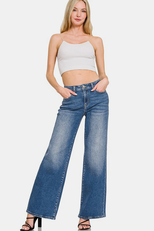 Zenana High Rise Wide Leg Jeans with Pockets 19619 | Gulf Resellers 