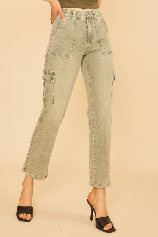 Annie Wear Straight Leg Jeans with Cargo Pockets 19904 | Gulf Resellers 