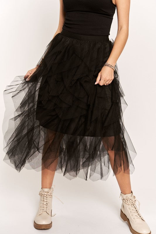 ADORA Ruffled Elastic Waist Midi Skirt 21764 | Gulf Resellers 