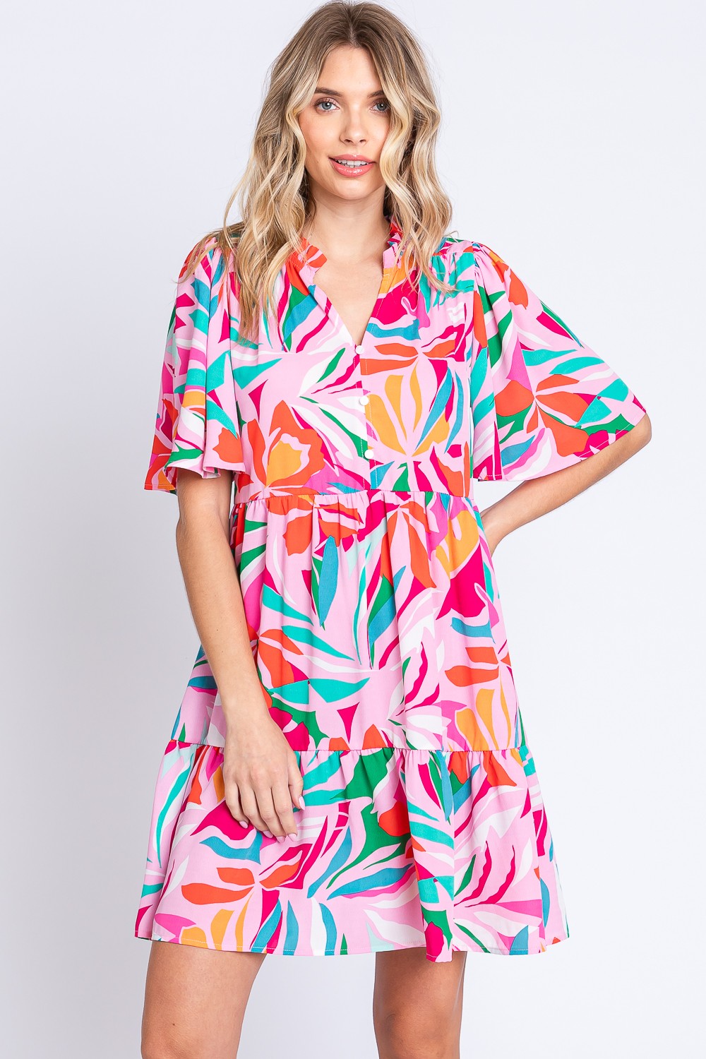 GeeGee Printed Short Sleeve Ruffle Hem Dress | Gulf Resellers