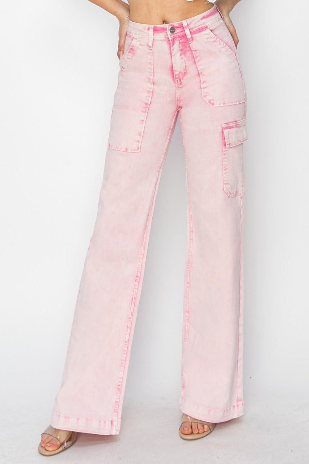 RISEN Full Size High Rise Wide Leg Cargo Pocket Jeans | Gulf Resellers