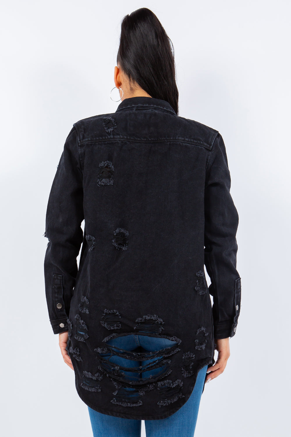 American Bazi Distressed Button Up Long Sleeve Denim Jacket | Gulf Resellers