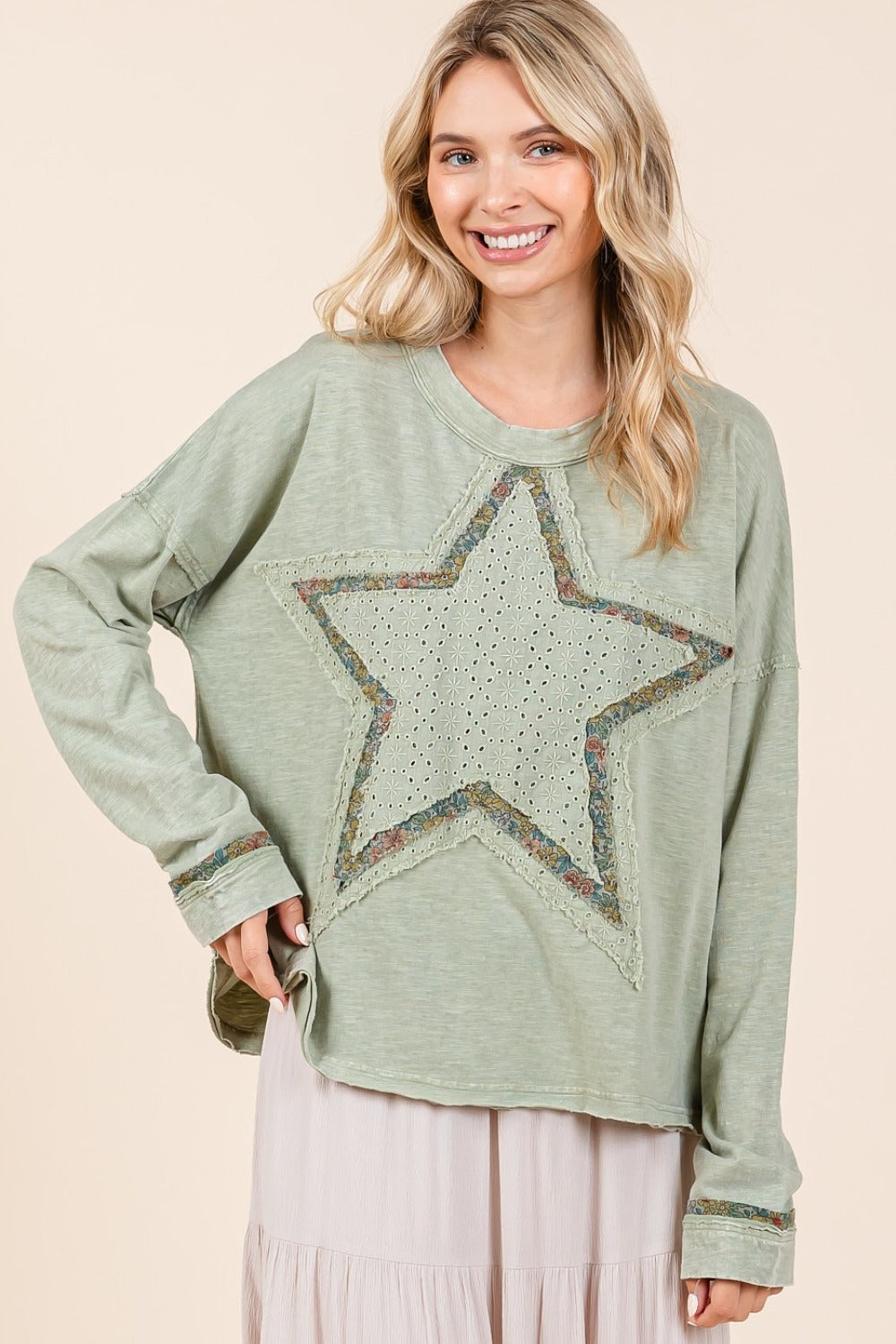 Mittoshop Mineral Wash Star Patch Long Sleeve T-Shirt 21339 | Gulf Resellers 