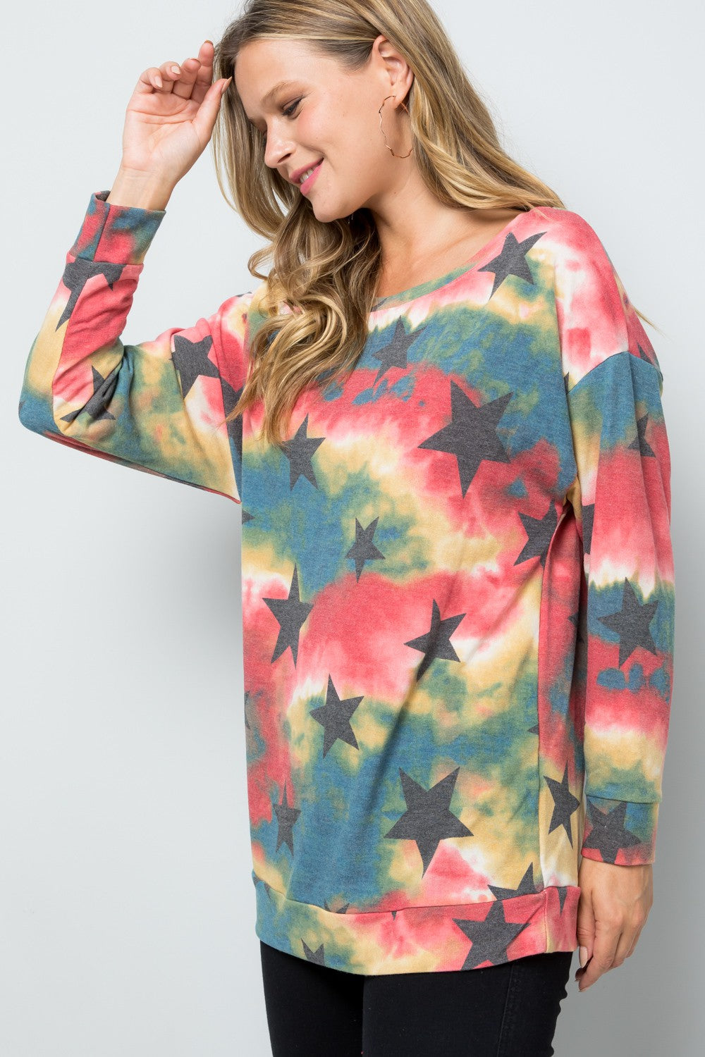 Celeste Tie-Dye Star Round Neck Long Sleeve T-Shirt 19495 | Gulf Resellers 