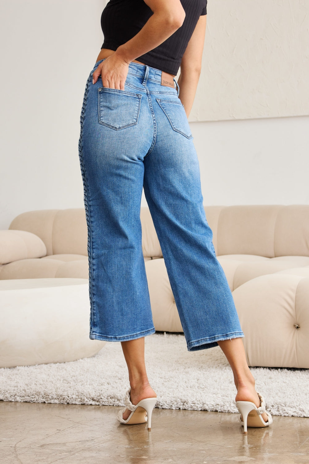 Judy Blue Full Size Braid Side Detail Wide Leg Jeans