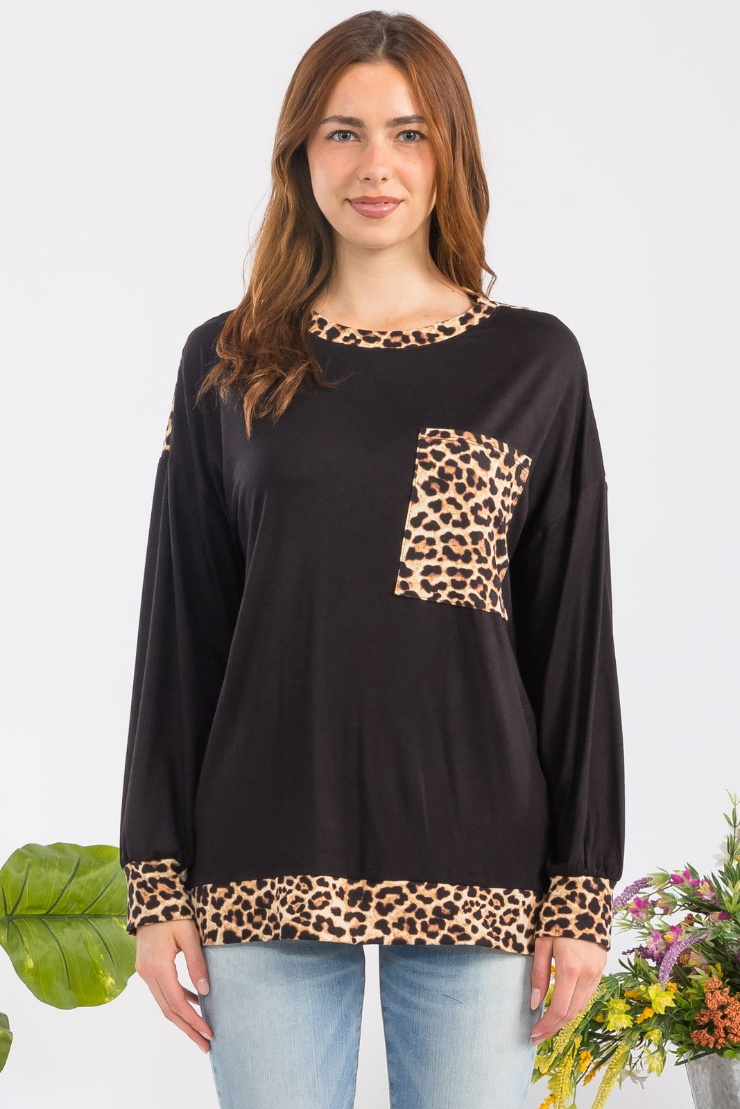 Celeste Full Size Leopard Round Neck Dropped Shoulder T-Shirt 20352 | Gulf Resellers 