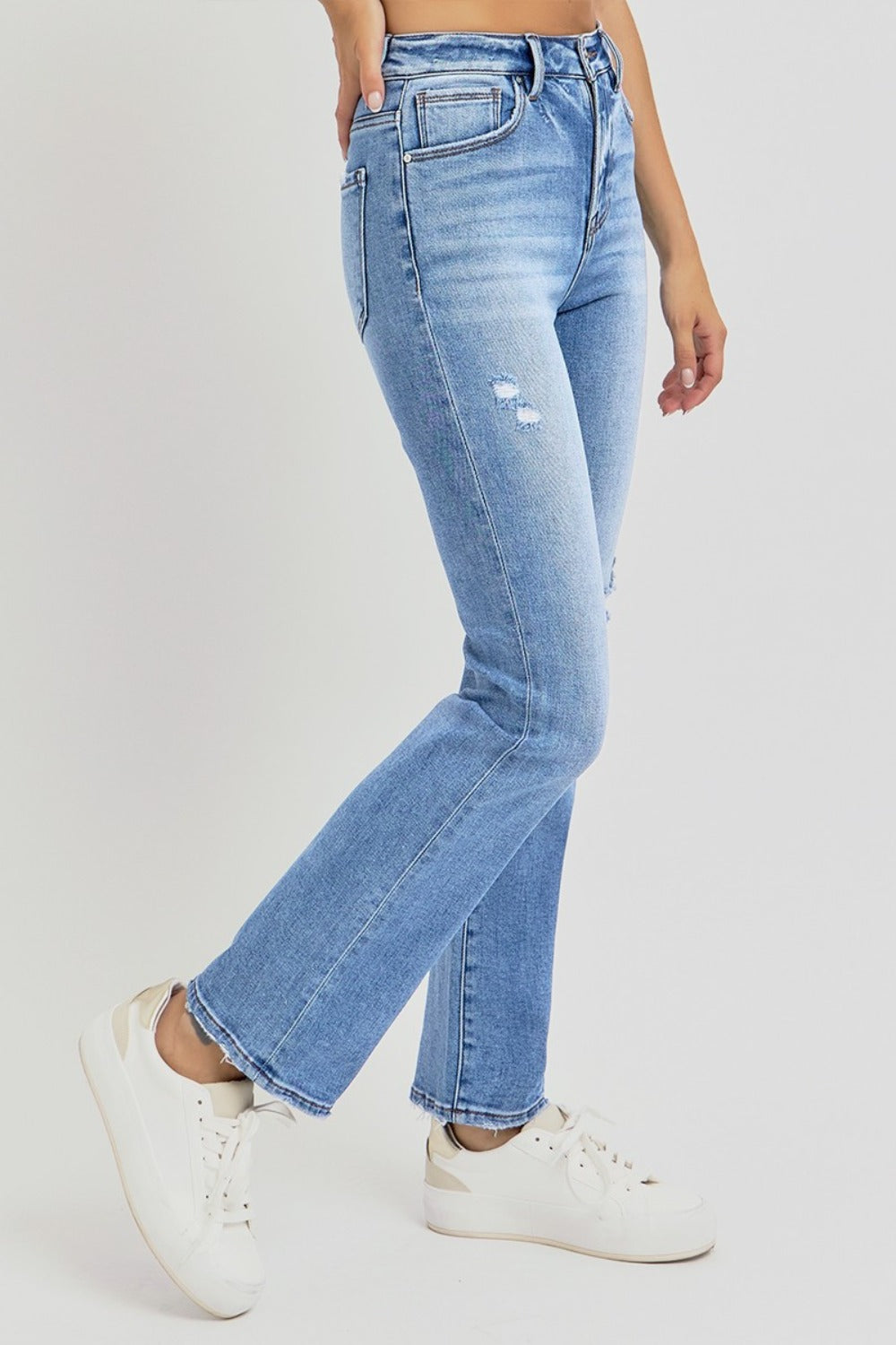 RISEN Full Size Distressed High-Rise Ankle Straight Jeans | Gulf Resellers