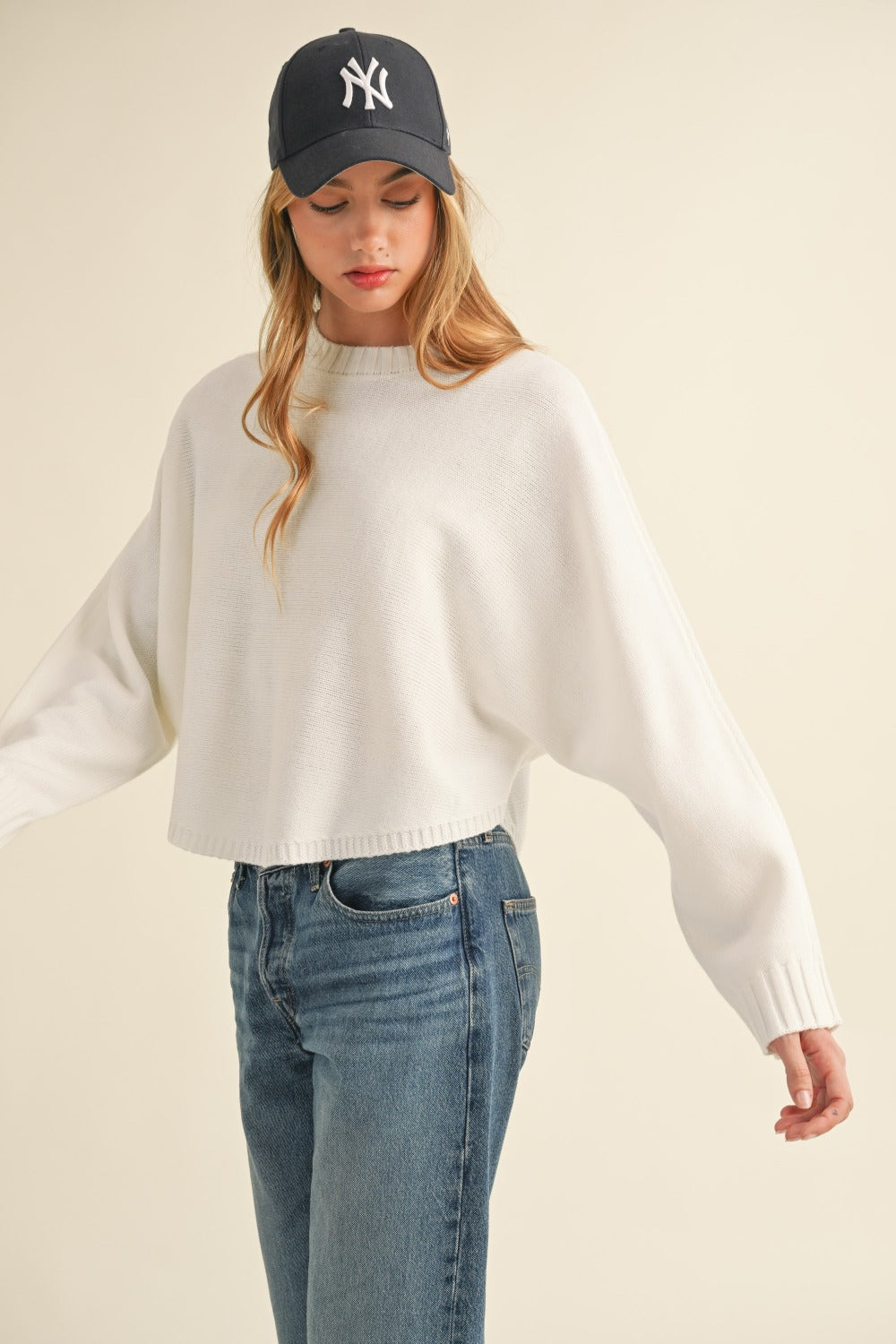 Mable Round Neck Dolman Sleeve Cropped Sweater 12149 | Gulf Resellers 