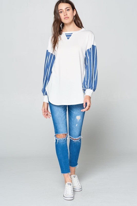 Super Lady Full Size French Terry Striped Long Sleeve Top 20770 | Gulf Resellers 