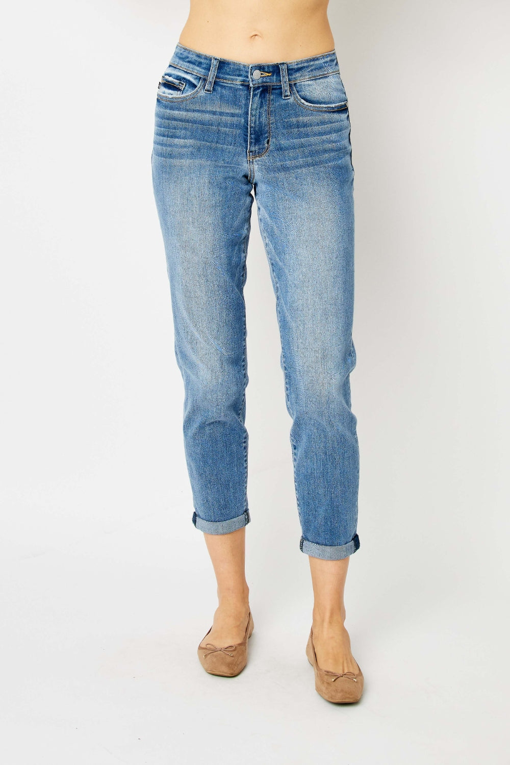 Judy Blue Full Size Cuffed Hem Slim Jeans | Gulf Resellers