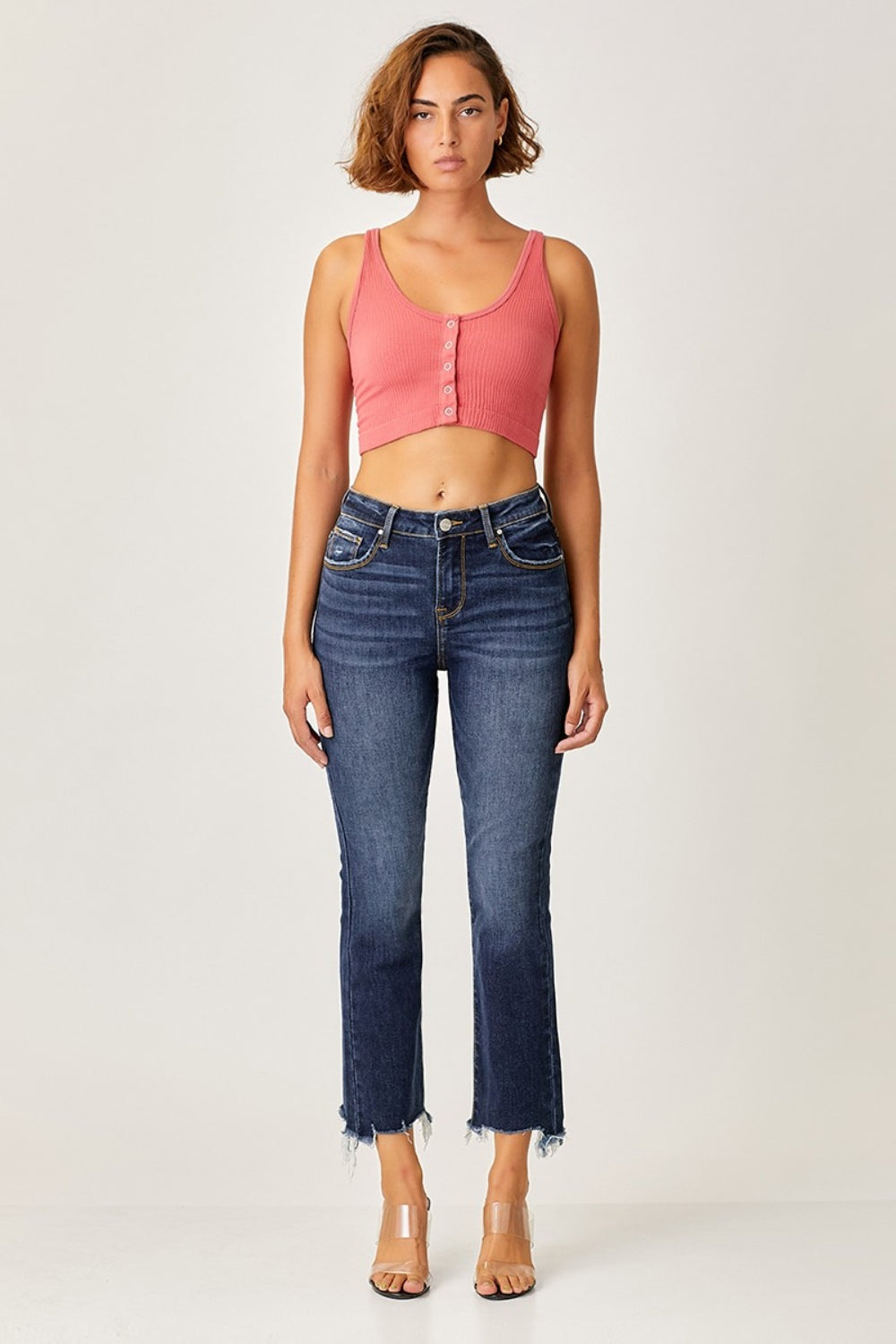 Risen Full Size Frayed Hem Cropped Straight Jeans 10951 | Gulf Resellers 