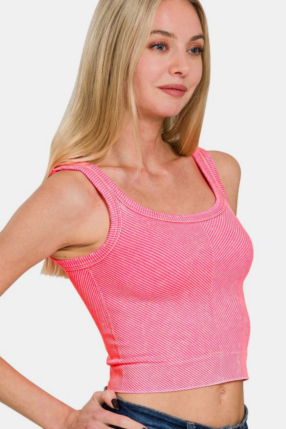 Zenana Washed Ribbed Scoop Neck Wide Strap Tank 18668 | Gulf Resellers 