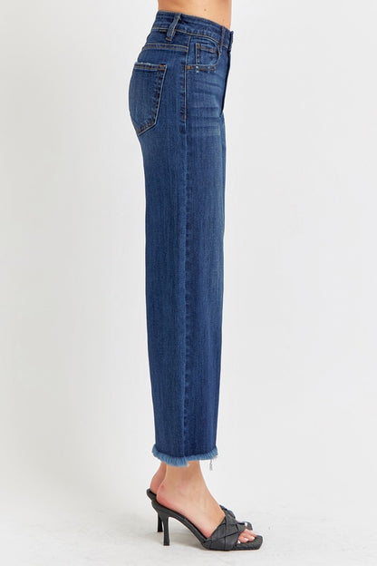 RISEN Full Size Raw Hem Cropped Wide Leg Jeans