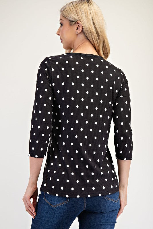 Celeste Full Size Polka Dot Round Neck Three-Quarter Sleeve T-Shirt 18266 | Gulf Resellers 