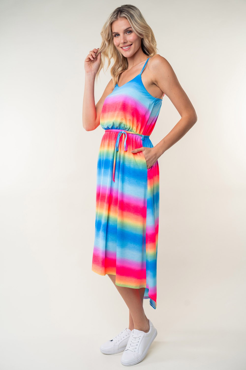 White Birch Full Size Ombre Striped Midi Cami Dress 6049 | Gulf Resellers 