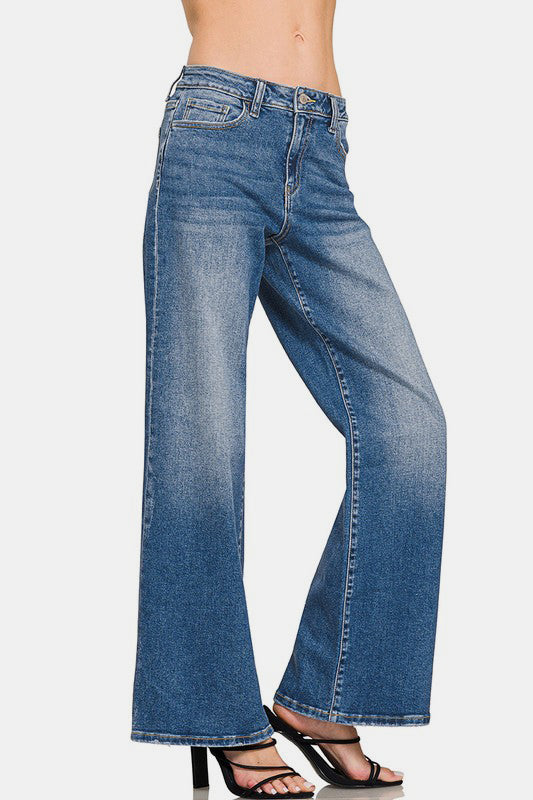 Zenana High Rise Wide Leg Jeans with Pockets 19616 | Gulf Resellers 