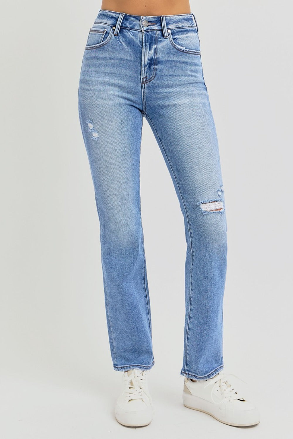 RISEN Full Size Distressed High-Rise Ankle Straight Jeans | Gulf Resellers